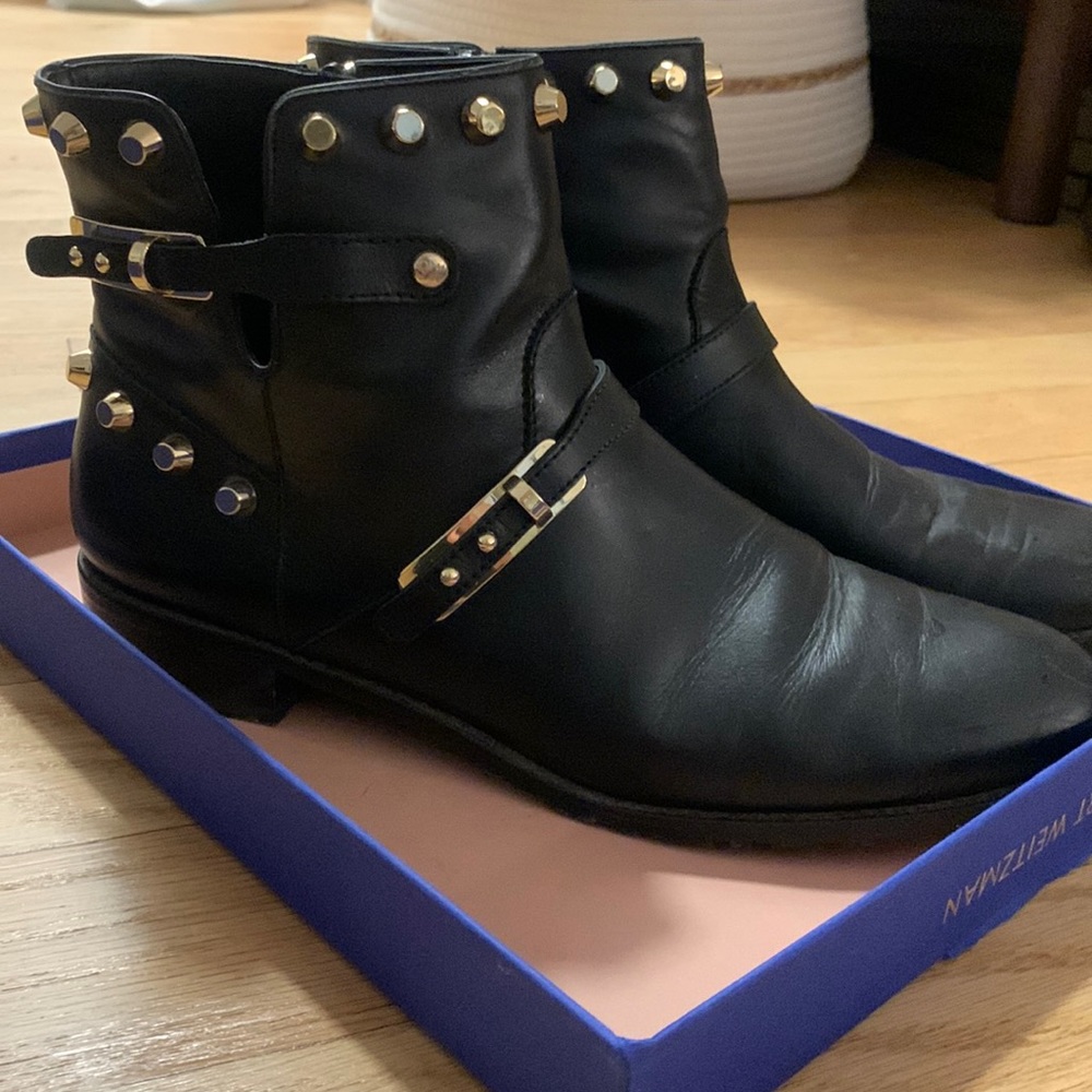 Stuart weitzman go west black zip booties